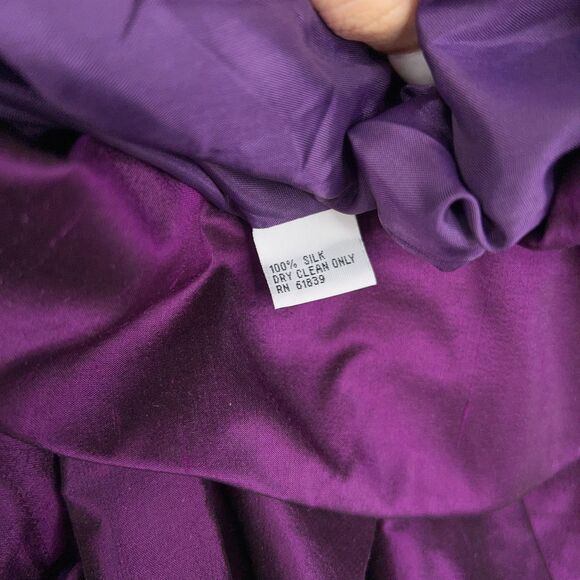 Teri Jon Rickie Freeman Dress Women 6 Purple Silk Shirt Belted Pleated MOB Party - Picture 6 of 14